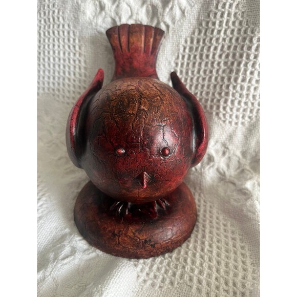Red Folk Art Crackle Bird - Picture 1 of 5